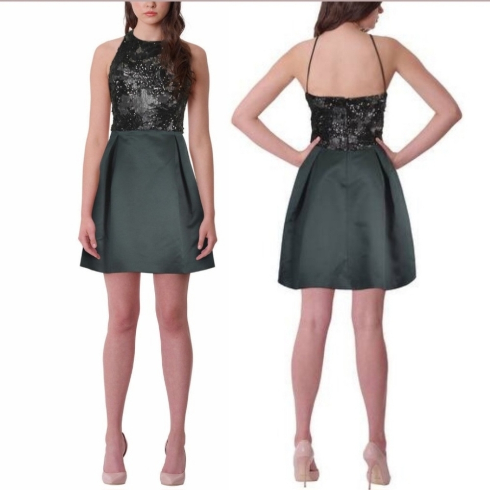 Ralph Lauren Sequin Bodice Satin Formal Halter Dress